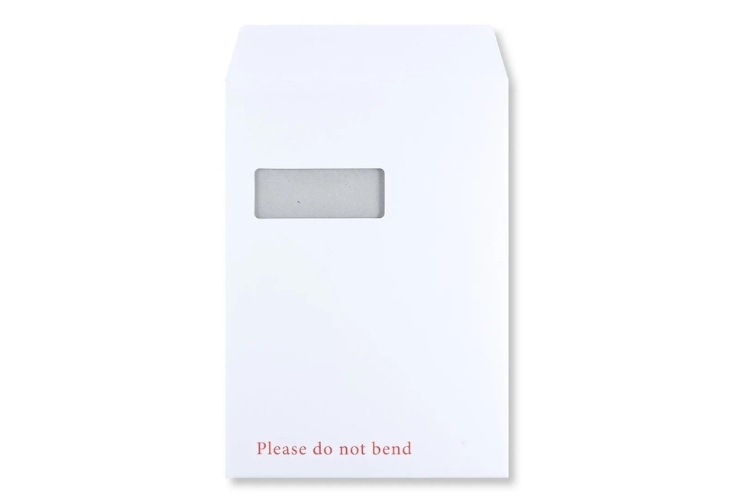 324 x 229mm - C4 Board Backed Envelopes With Window - White Printed