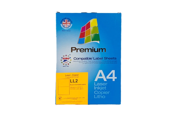 Printer Labels - 2 Per Sheet - Fluorescent Orange - Round Corners - 2
