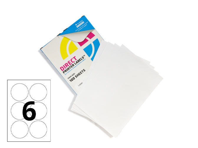 Printer Labels - 6 Per Sheet - Round - 85mm Diameter image