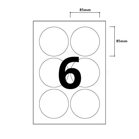 Printer Labels - 6 Per Sheet - Round - 85mm Diameter - 2