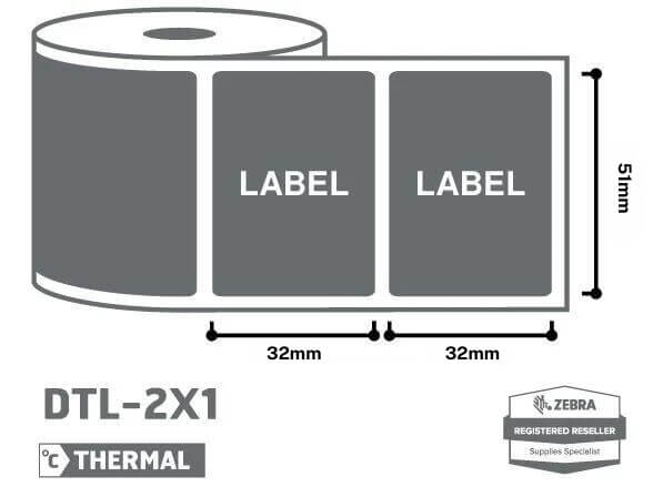 51 x 32mm (2 x 1) Zebra Labels