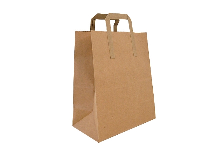 Brown Paper Carrier Bags - Flat Handles - 250 x 140 x 300mm