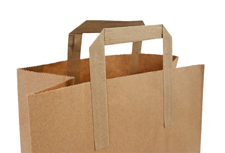 Brown Paper Carrier Bags - Flat Handles - 250 x 140 x 300mm Image 2