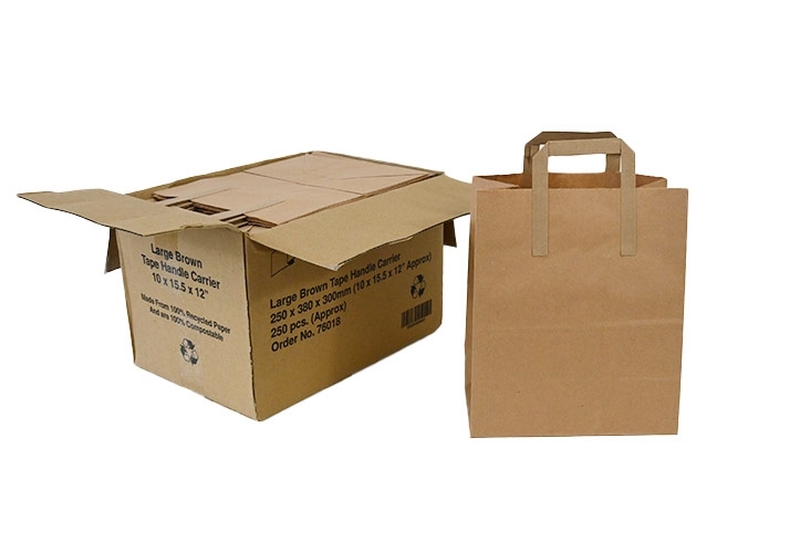 Brown Paper Carrier Bags - Flat Handles - 250 x 140 x 300mm Image 3
