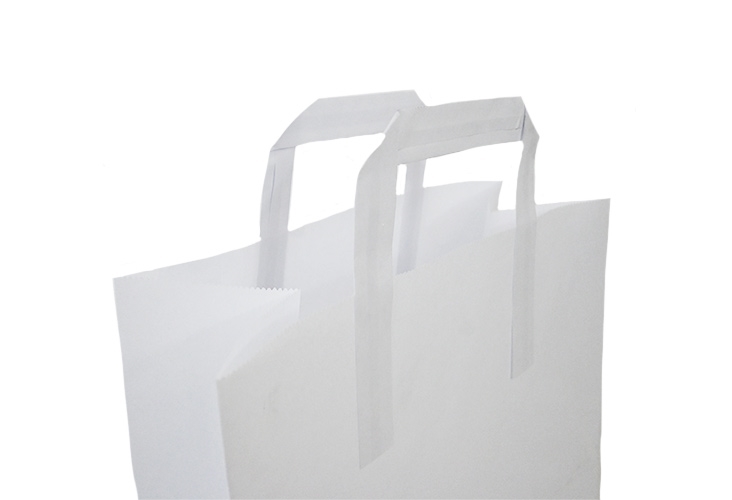White Paper Carrier Bags - Flat Handles - 250 x 140 x 300mm Image 2