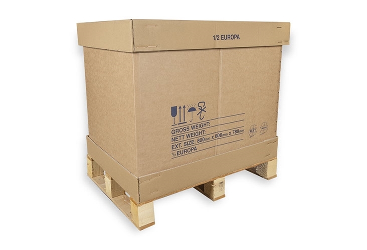 Cardboard Half Euro Pallet Boxes - With Pallet - 770 x 570 x 660mm