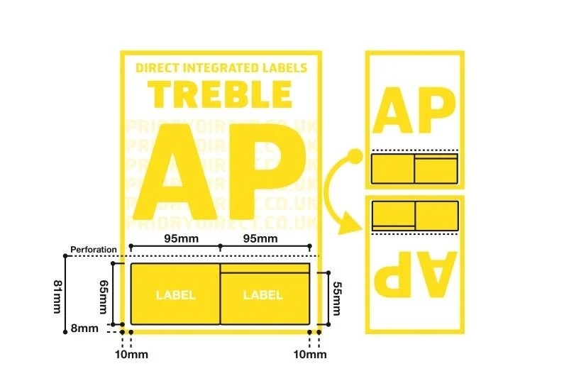 Image of A4 Treble Integrated Labels With Perforation - Style AP - 1,000 Sheets