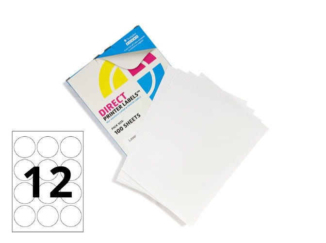 Printer Labels - 12 Per Sheet - Round Labels - 63mm Diameter