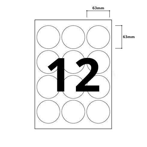 12 Per Sheet Round Labels - 63mm Diameter - 2