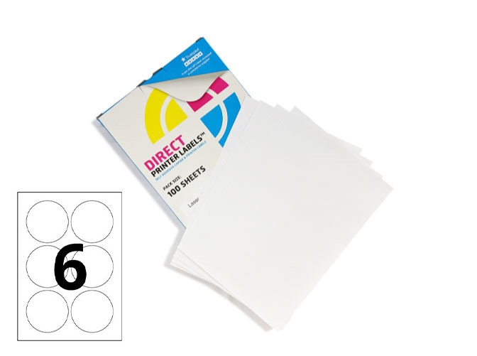 Printer Labels - 6 Per Sheet - Round - 85mm Diameter