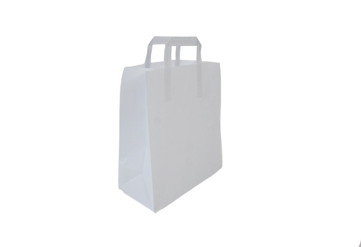 White Paper Carrier Bags - Flat Handles - 250 x 140 x 300mm