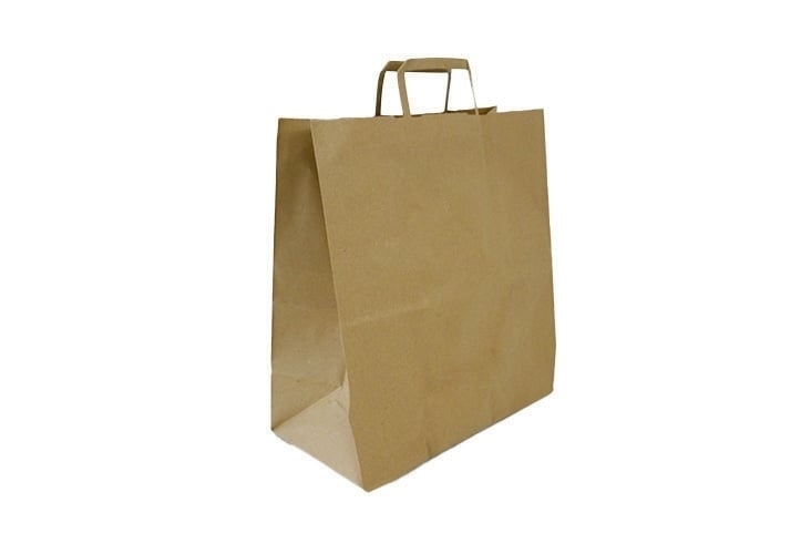 Brown Block Bottom Paper Carrier Bags - Flat Handles - 320 x 160 x 350mm